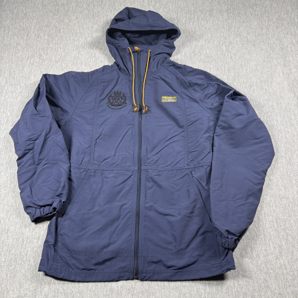 L.L. Bean Windbreaker Jacket Men S Navy‎ Blue Hooded Twin Lakes Elementary Coat
